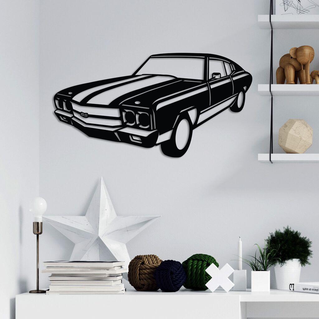 Wallity Zidna dekoracija Vintage Chevrolet SS Muscle, 60 x 32 cm,  Crna