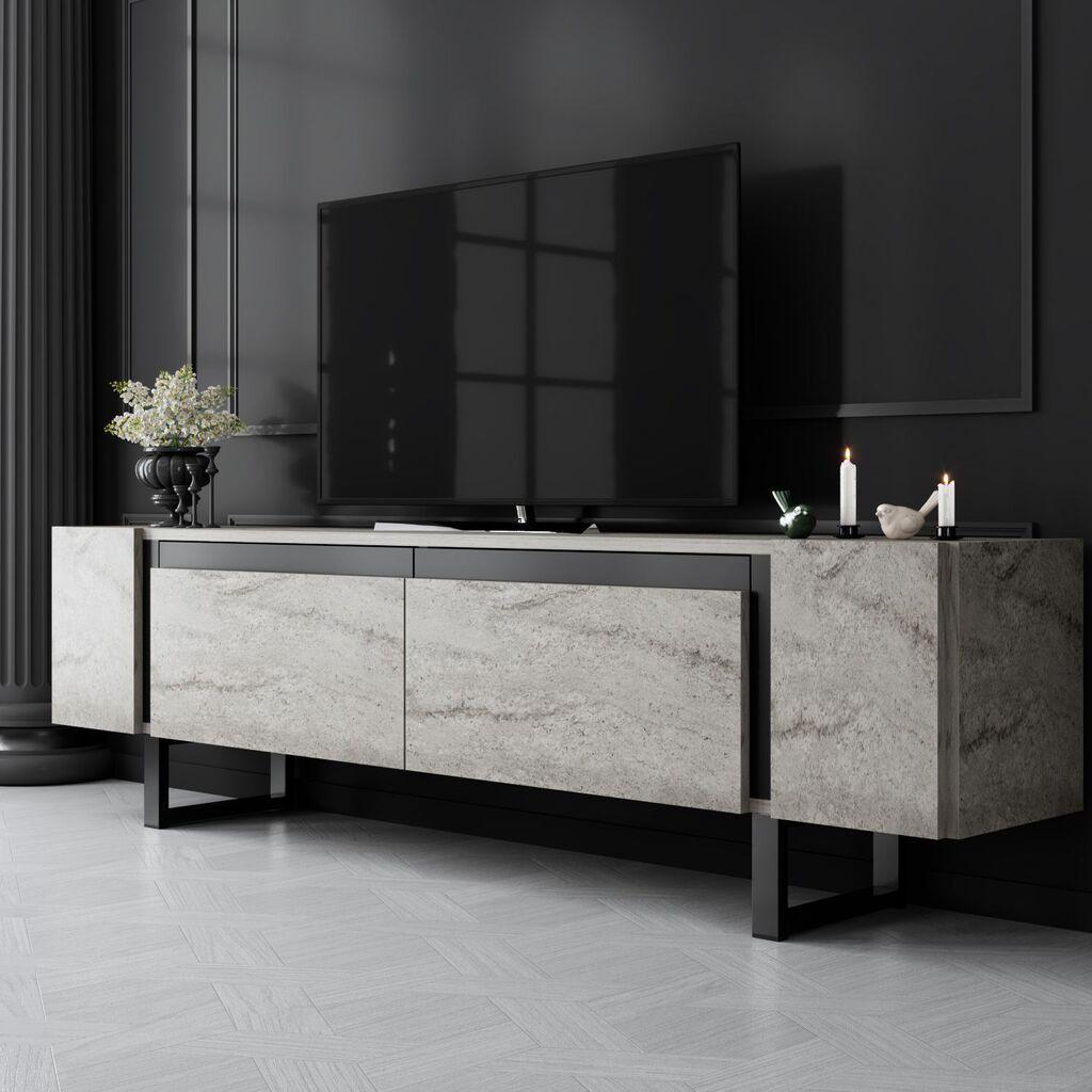 Hanah Home TV Komoda Yildiz, 180x50x30 cm, Sivo-Crna