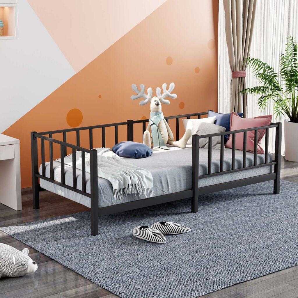 Hanah Home Dečiji krevet Montessori, 90x190 cm, Crni