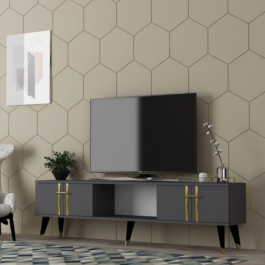 Hanah Home TV Komoda Asel, 150x44,6x29,6 cm, Antracit-Zlatne boje