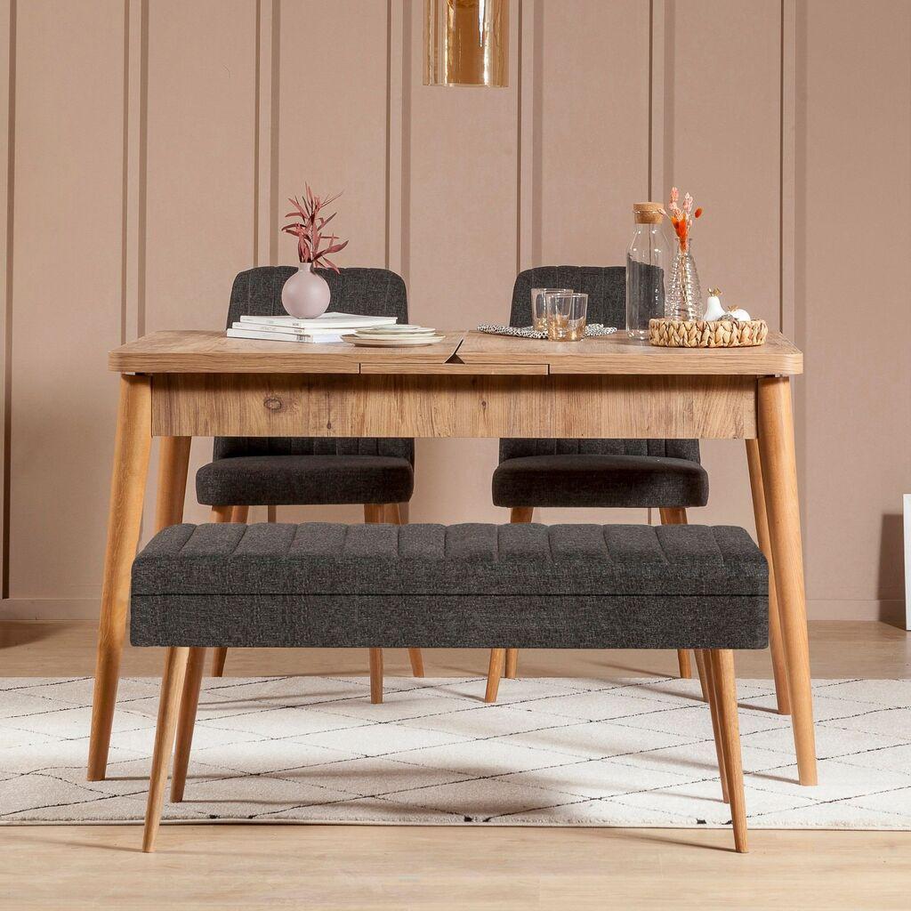 Hanah Home Set Trpezarijski sto, 2 trpezarijske stolice i klupa Vina 1053 3, Crni