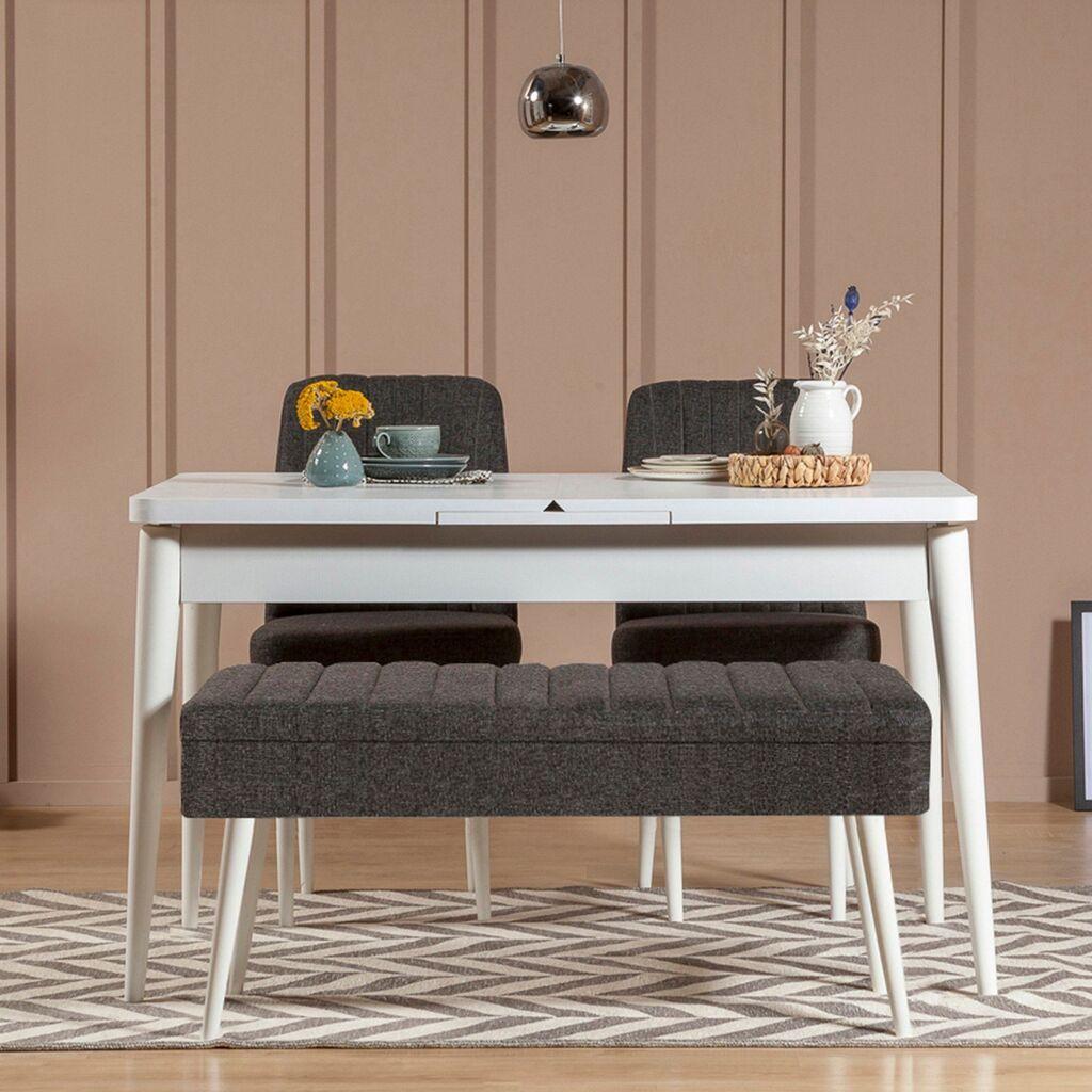 Hanah Home Set Trpezarijski sto, 2 trpezarijske stolice i klupa Vina 1053 3, Crni