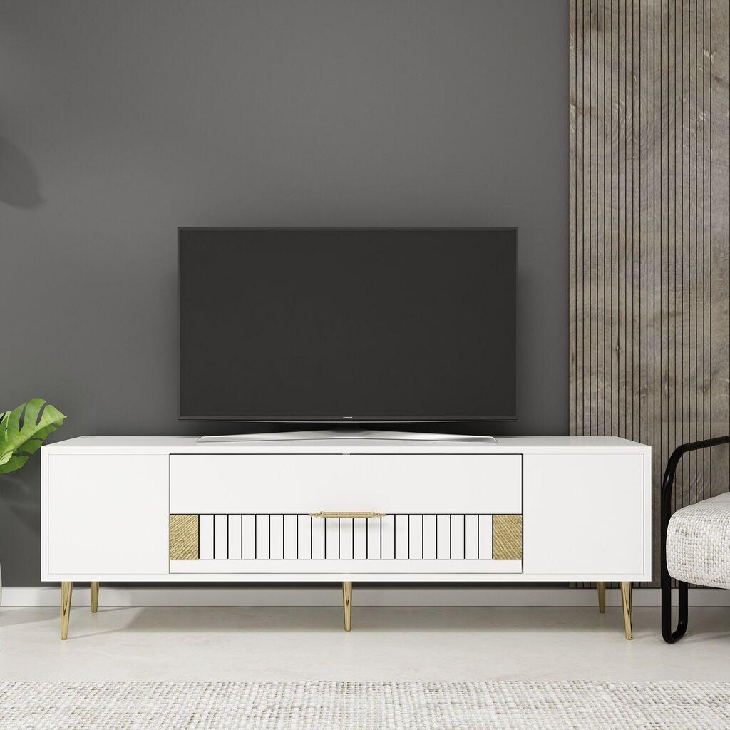 Hanah Home TV Komoda Dekolp4, 150x48,2x29,6 cm, Belo-Zlatne boje
