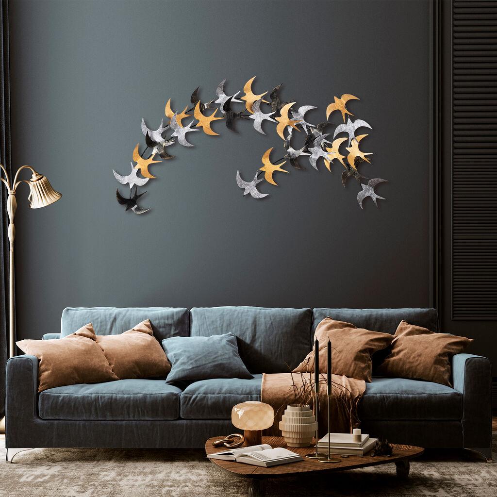 Wallity Metalna zidna dekoracija jato ptica 137x62 cm