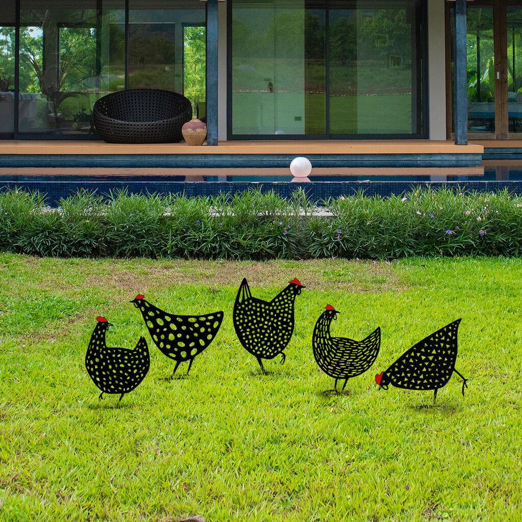Aberto Design Chickens Dekorativni baštensk set, Crno-Crveni