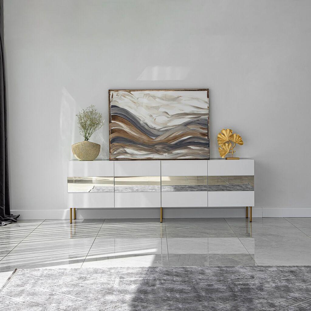 Hanah Home TV Komoda Leon, 180x59x35 cm, Belo-Zlatne boje