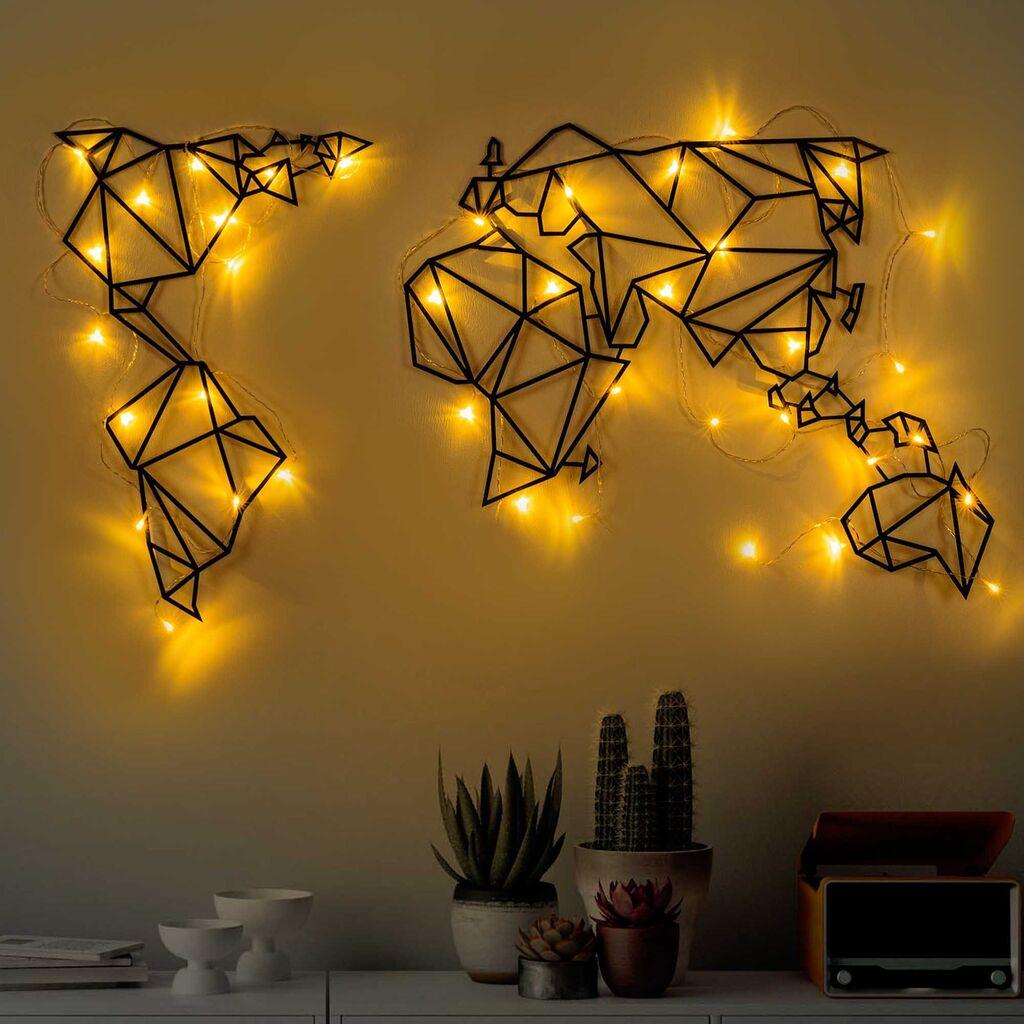 Wallity Zidna dekoracija World Map Led 010, 58 x 100 cm,  Crna
