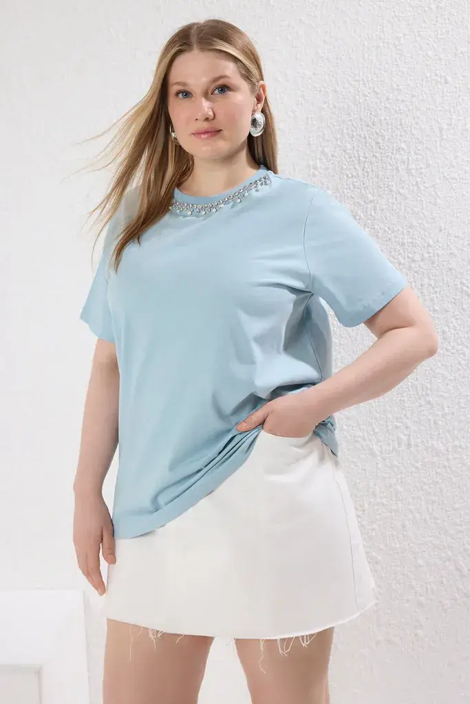Trendyol Curve Ženska majica Tbbss25Bf00021, Plava
