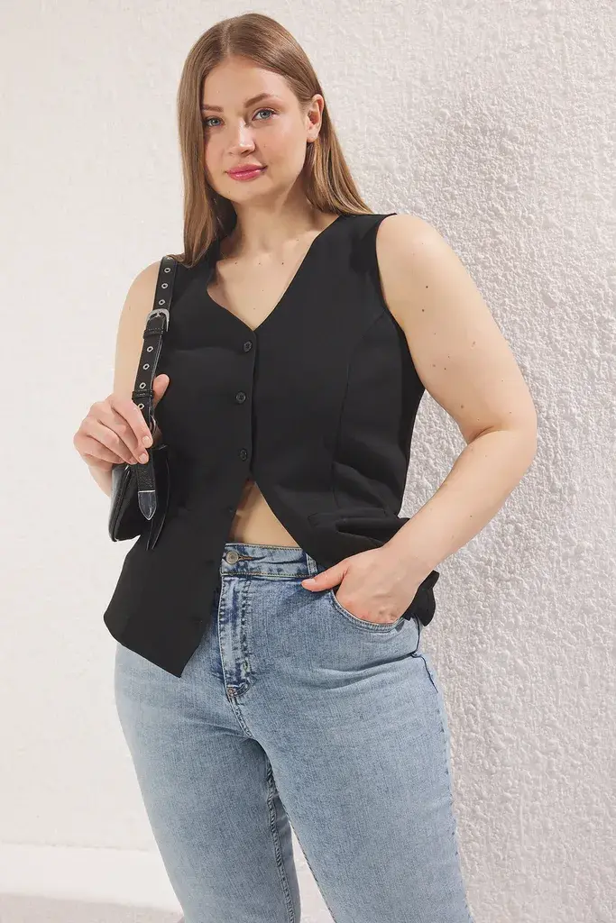 Trendyol Curve Ženski prsluk Tbbss25Bh00022, Crni