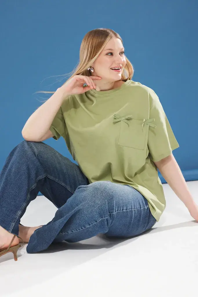 Trendyol Curve Ženska majica TBBSS25BF00030, Kaki