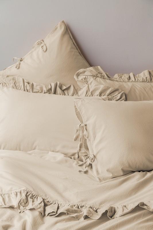 ISSIMO Posteljina za francuski ležaj POPLINE Natural Fine FRILL, 260x270 cm, Krem