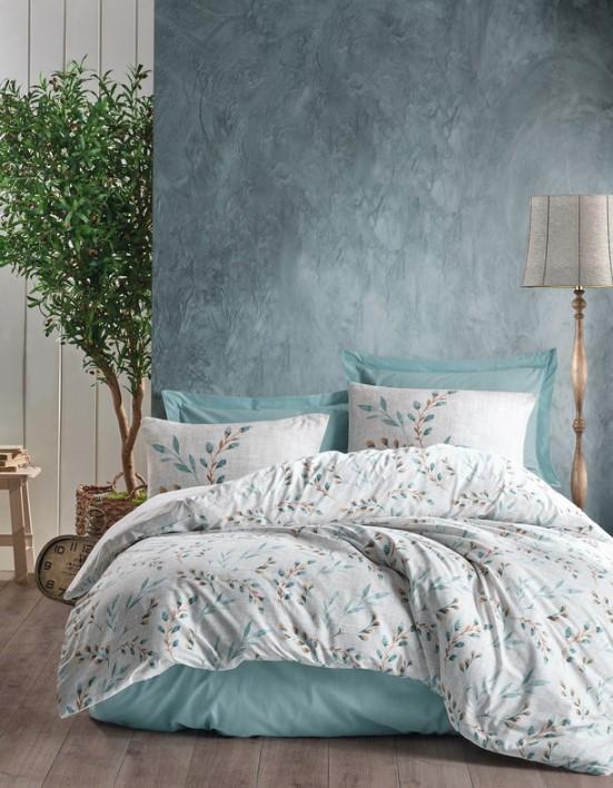 COTTON BOX Posteljina za francuski ležaj SIMPLE SET Mode Line LENDELL, 200x200 cm, Tirkizno-bela