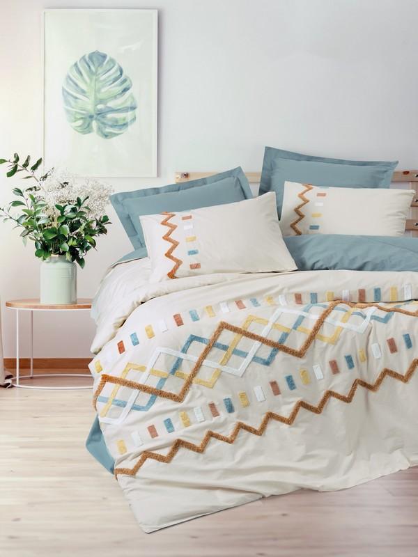 COTTON BOX Posteljina za francuski ležaj RANFORCE DOUBLE Puff MELLOW, 240x220 cm, Plavo-bež