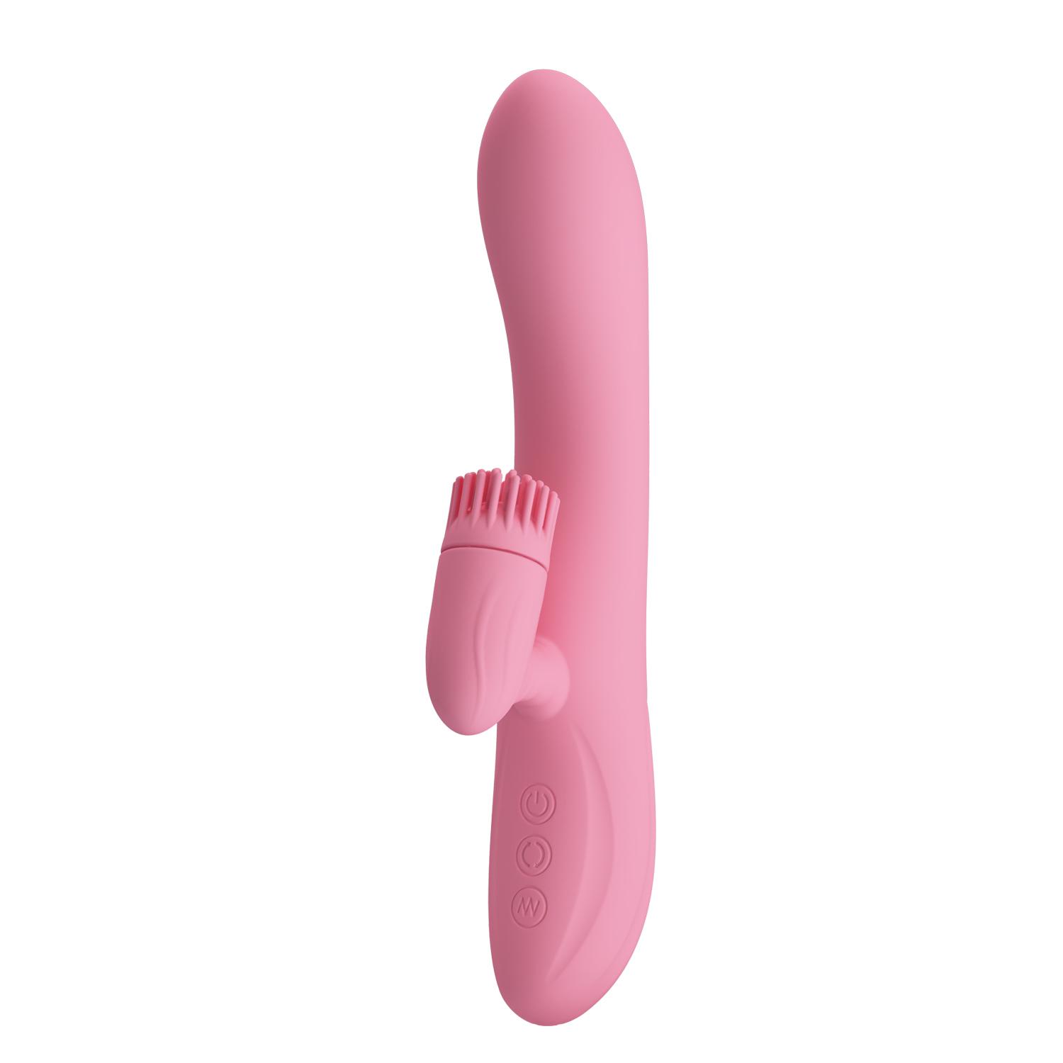 PRETTY LOVE Vibrator sa dodatkom za klitoris Chris, 7 vibracija, 4 rotacije, 20.5 cm, Ružičasti
