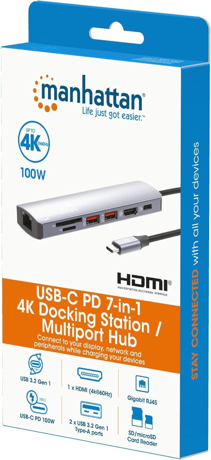 Manhattan Multiport Hub port USB-C PD 7-in-1 4K