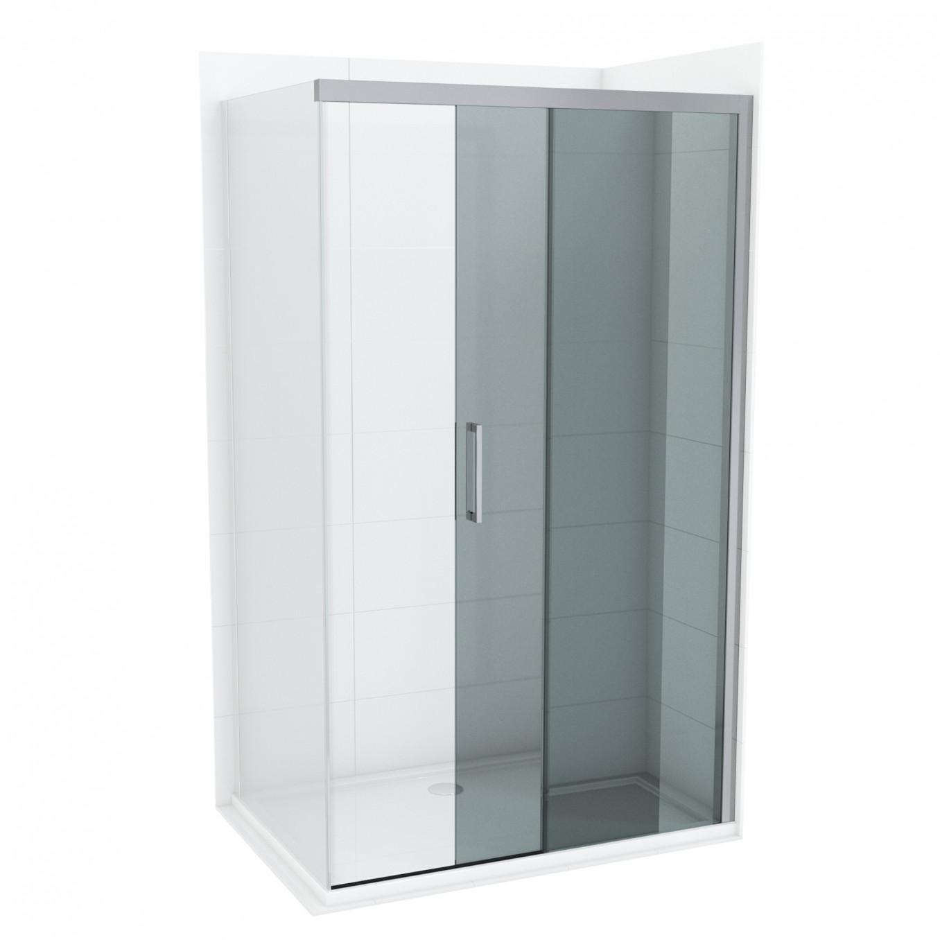 COPEN Stakleni paravan Alpha 140 x 200 cm, Tamno staklo 8 mm, Soft close, Hromirani ram