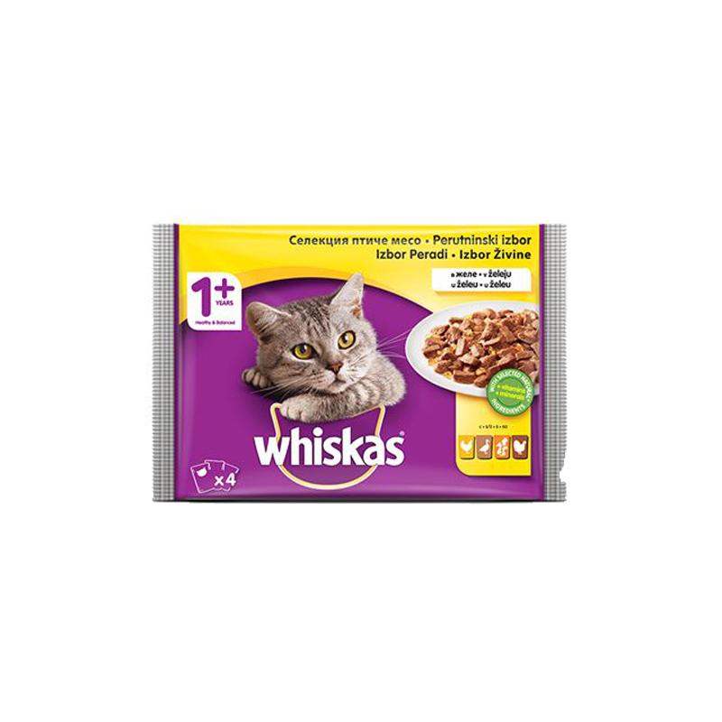 WHISKAS Vlažna hrana za mačke, Živina, 4 x 85 g
