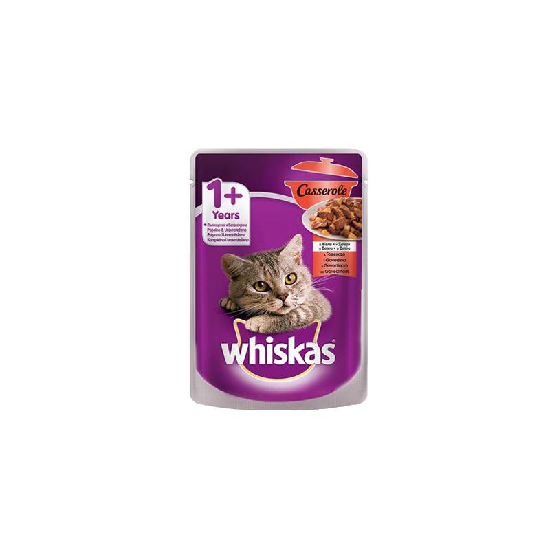 WHISKAS Vlažna hrana za mačke Casserole, Govedina, 85 g