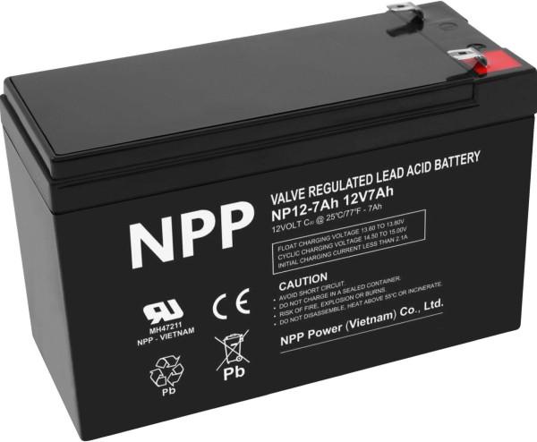 NPP Ups baterija Agm NP12V-7Ah, C20=7AH, T1, 151x65x94x100 mm, Crna