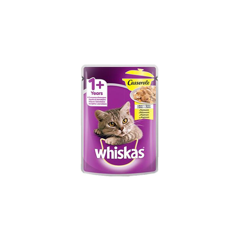 WHISKAS Vlažna hrana za mačke Casserole, Piletina, 85 g