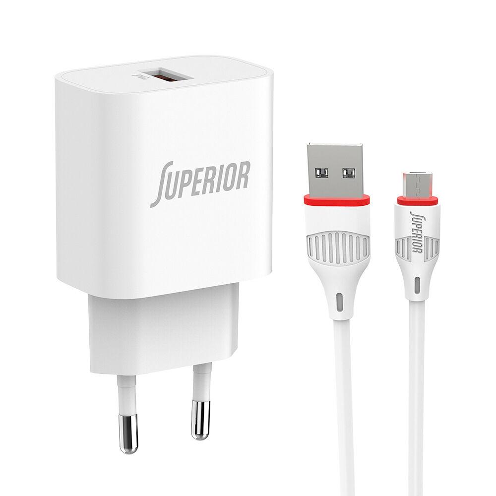 Superior Kućni punjač CO-BA21A Fast QC3.0 18W 3A Micro USB, Beli