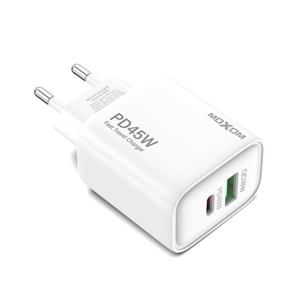 Moxom Adapter punjača MX-HC178 GaN USB+Type-C QC 18W PD 45W, Beli