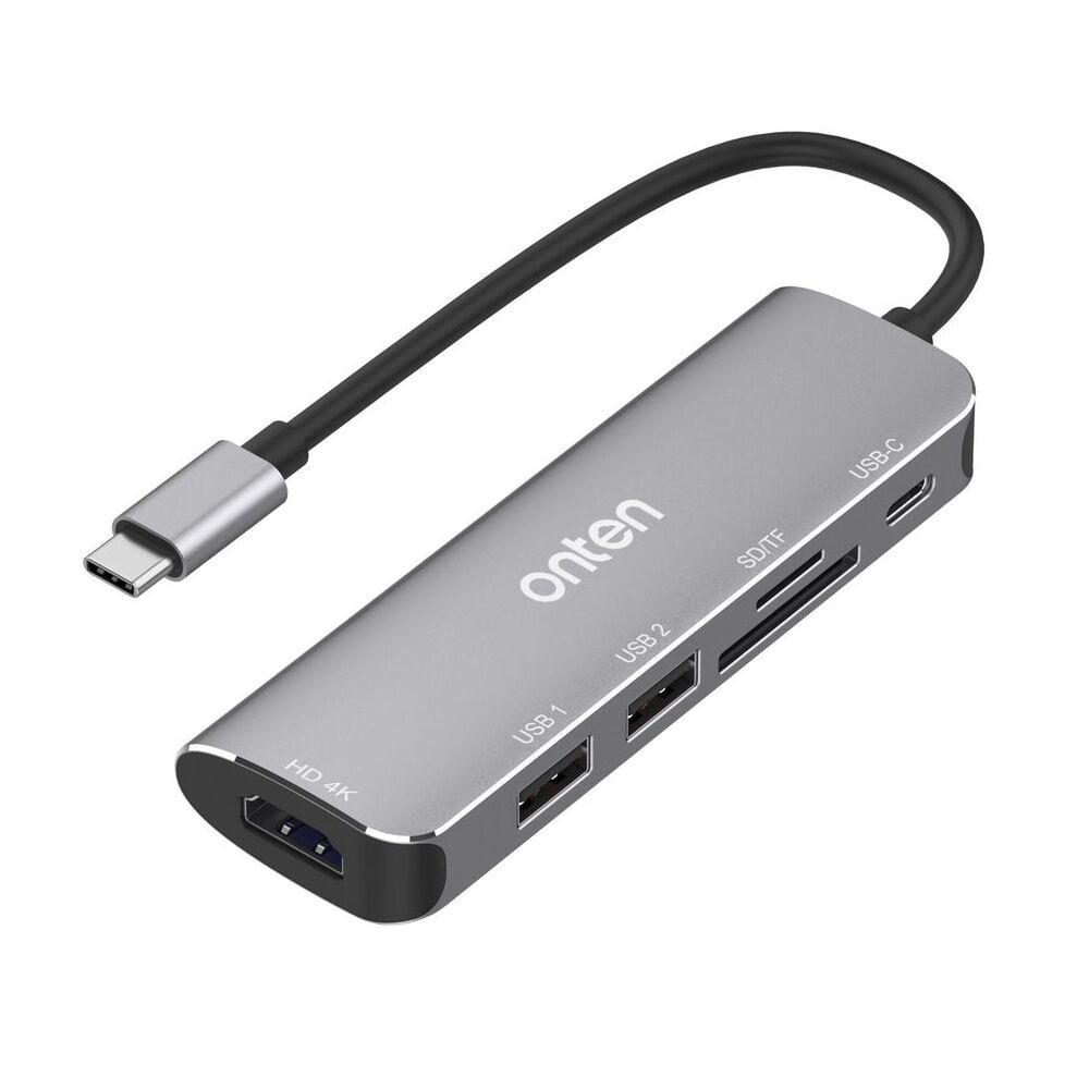 Onten USB Hub OTN-95116, USB Type‑C Dock stanica, HDMI 4K + SD/TF 3.0 + 2× USB 3.0 + USB‑C PD 3.0 65W, kabl 20cm