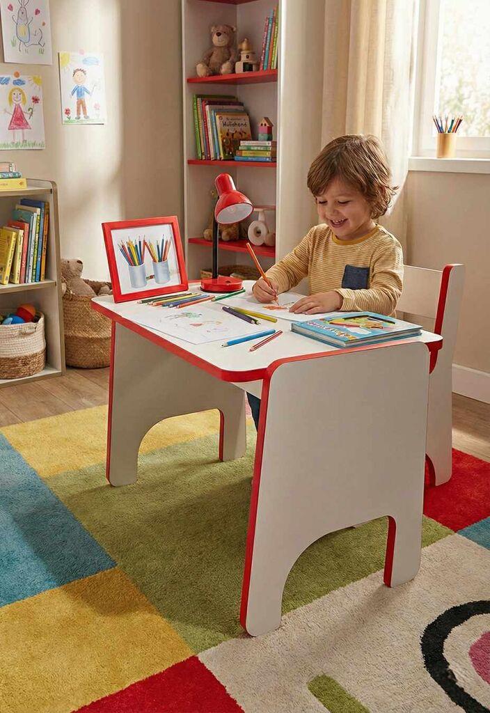 Hanah Home Dečiji set Sto i stolica, 63x46x45cm, Crveni
