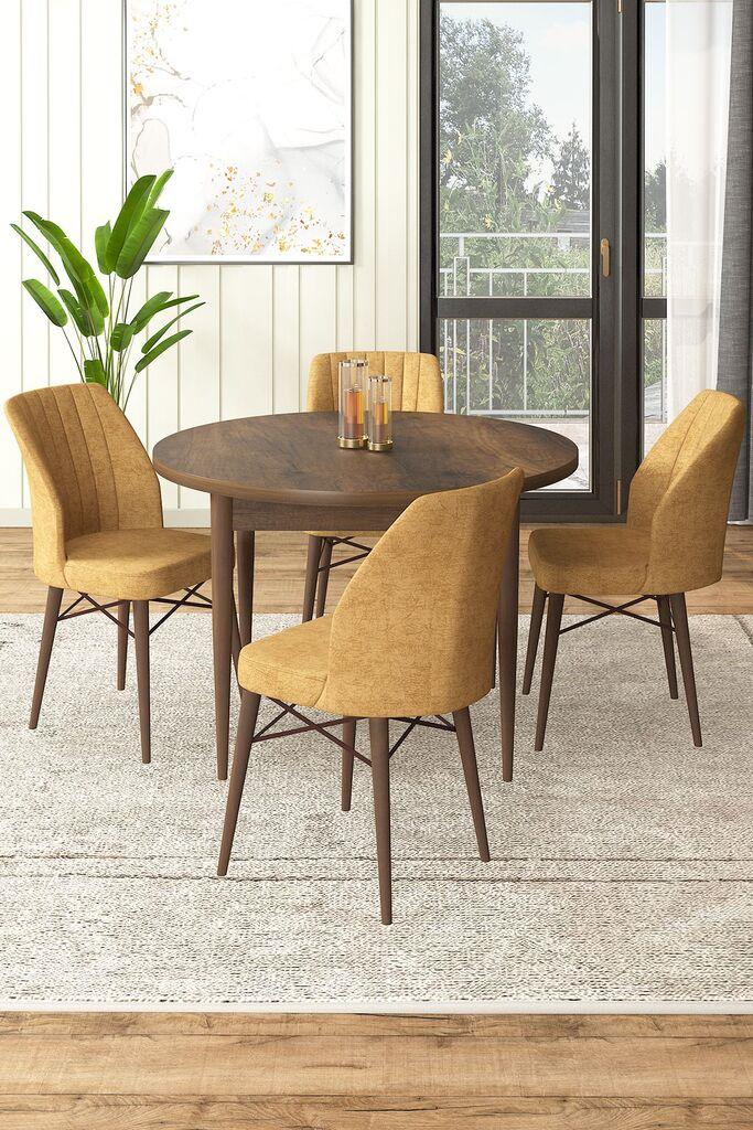Hanah Home Set Trpezarijski sto i 4 stolice, Oker-braon