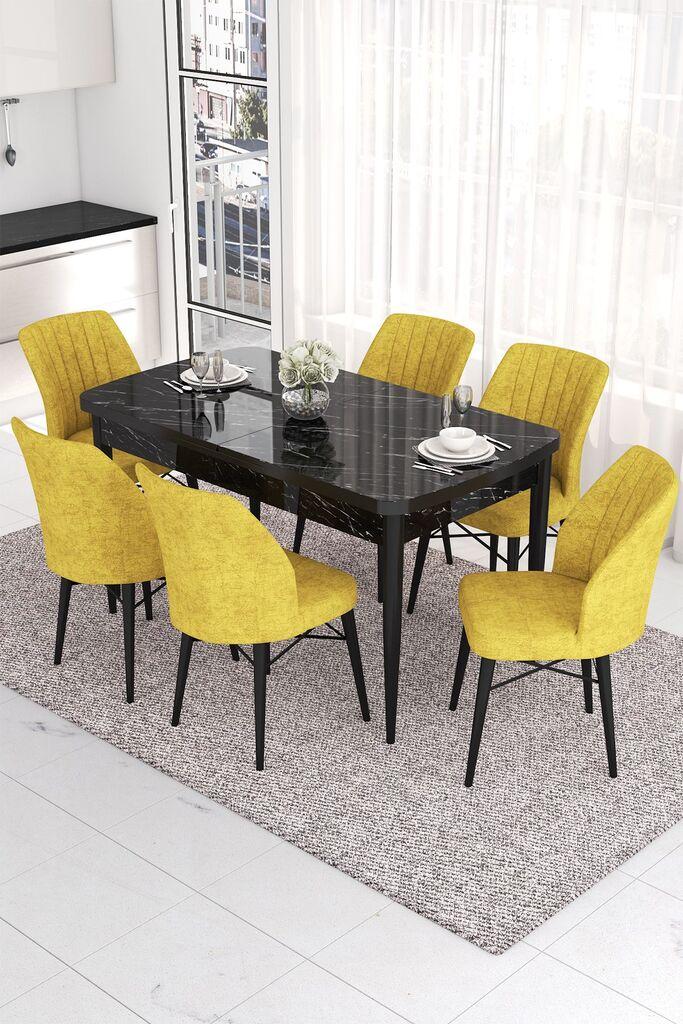 Hanah Home Set Trpezarijski sto i 6 stolica Eva, Žuto-crni