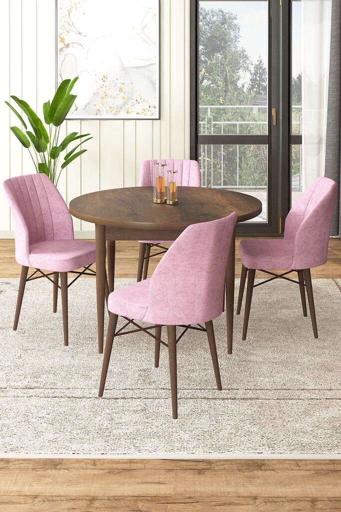 Hanah Home Set Trpezarijski sto i 4 stolice, Braon-roze
