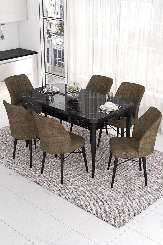 Hanah Home Set Trpezarijski sto i 6 stolica Eva, Braon-crni