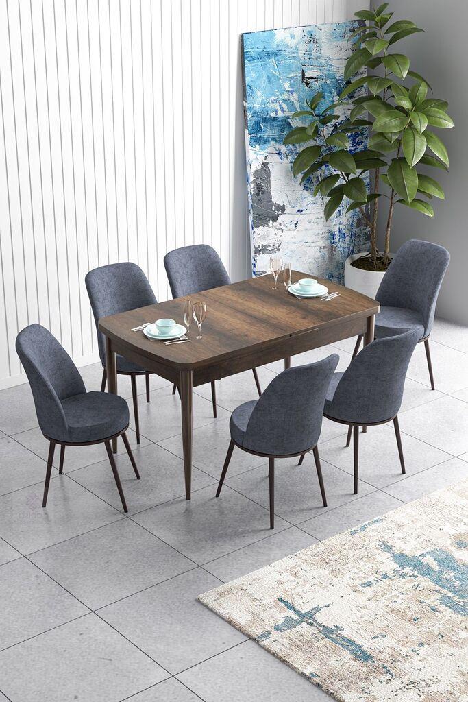 Hanah Home Set Trpezarijski sto i 6 stolica Han, Sivo-braon