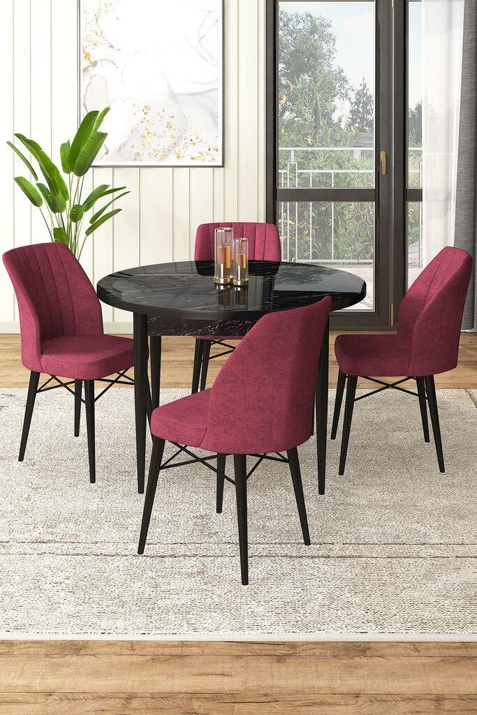 Hanah Home Set Trpezarijski sto i 4 stolice, Bordo-crni