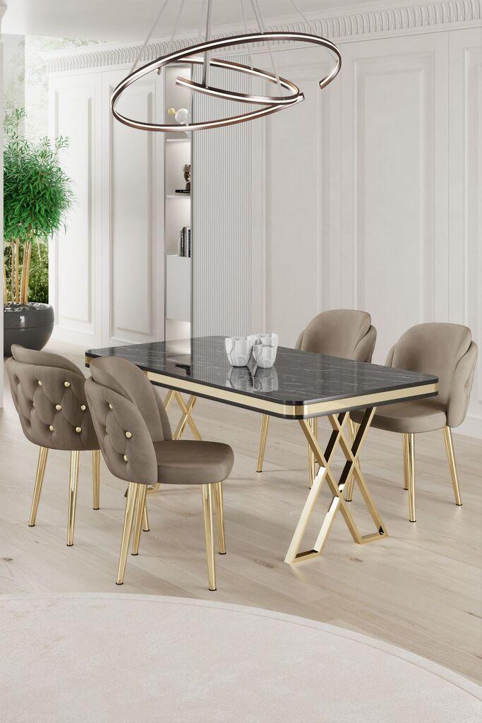 Hanah Home Set Trpezarijski sto i 4 stolice Rigel, Bež-beli