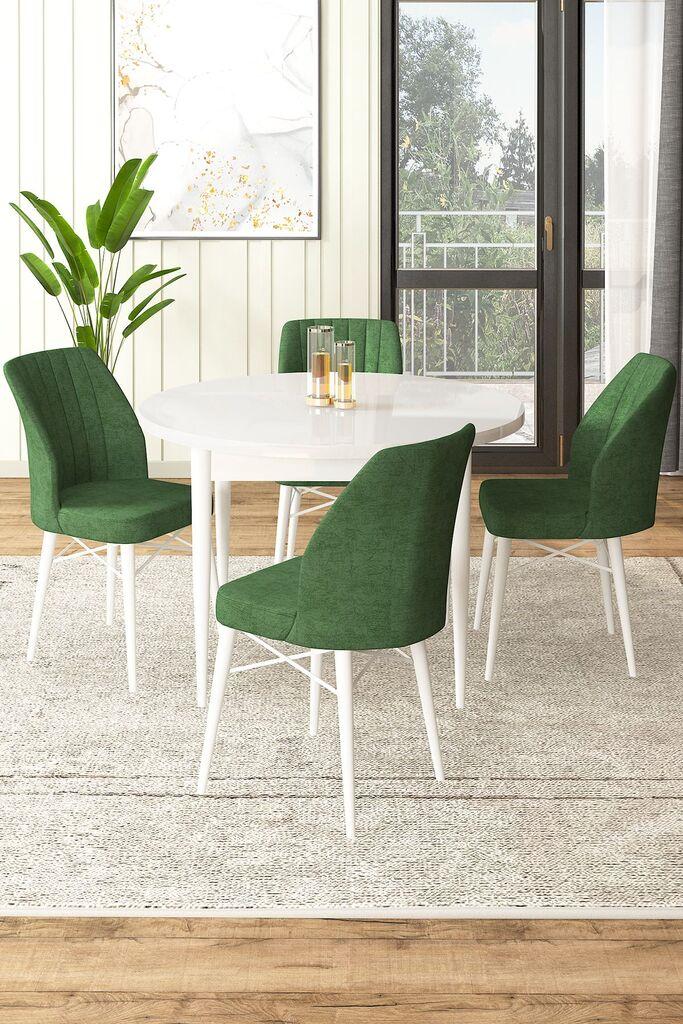 Hanah Home Set Trpezarijski sto i 4 stolice, Zeleno-beli