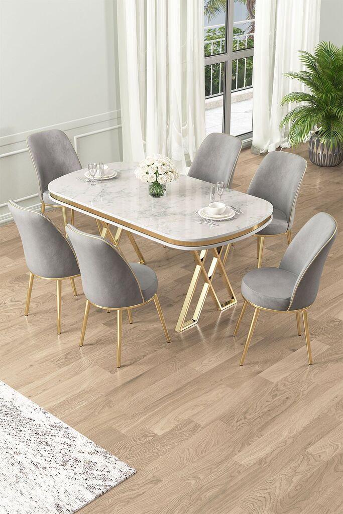 Hanah Home Set Trpezarijski sto i 6 stolica Lai, Sivo-beli