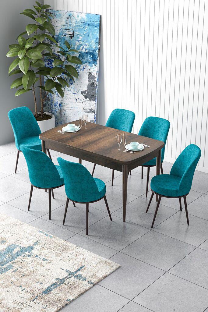 Hanah Home Set Trpezarijski sto i 6 stolica Zen, Tirkizno-braon