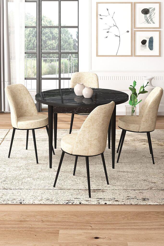 Hanah Home Set Trpezarijski sto i 4 stolice, Bež-crni