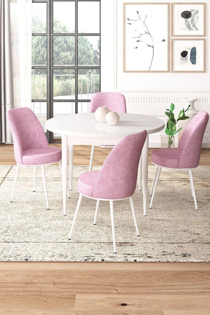 Hanah Home Set Trpezarijski sto i 4 stolice, Belo-roze
