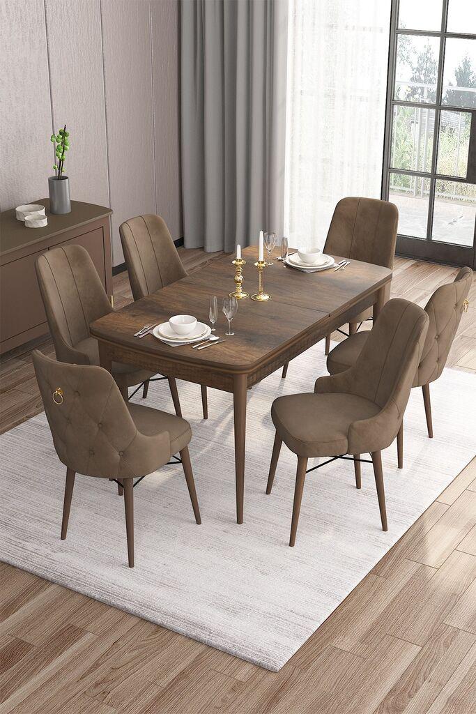 Hanah Home Set Trpezarijski sto i 6 stolica Are, Braon