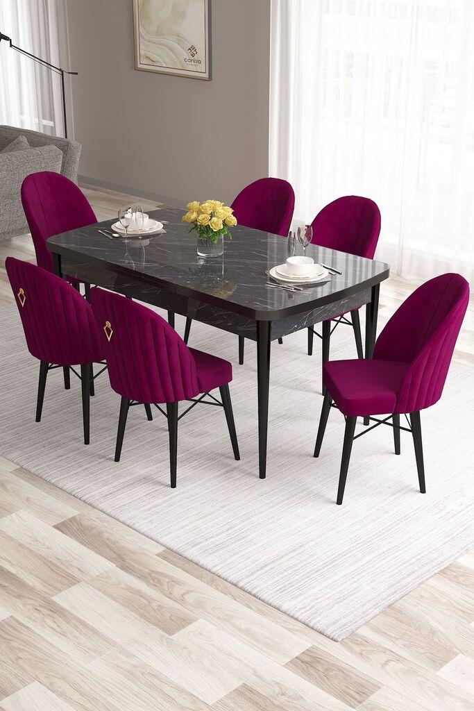 Hanah Home Set Trpezarijski sto i 6 stolica Roz, Bordo-crni