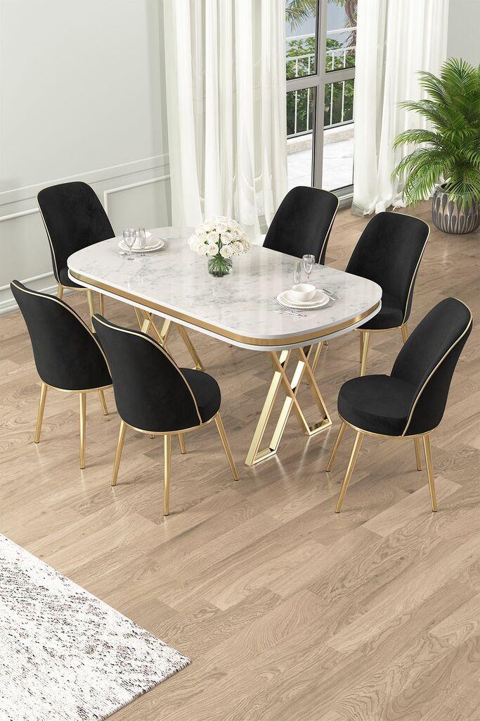 Hanah Home Set Trpezarijski sto i 6 stolica Lai, Crno-beli