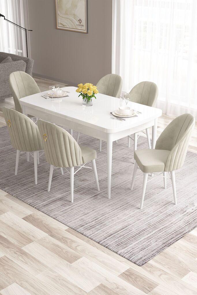 Hanah Home Set Trpezarijski sto i 6 stolica Roz, Krem-beli