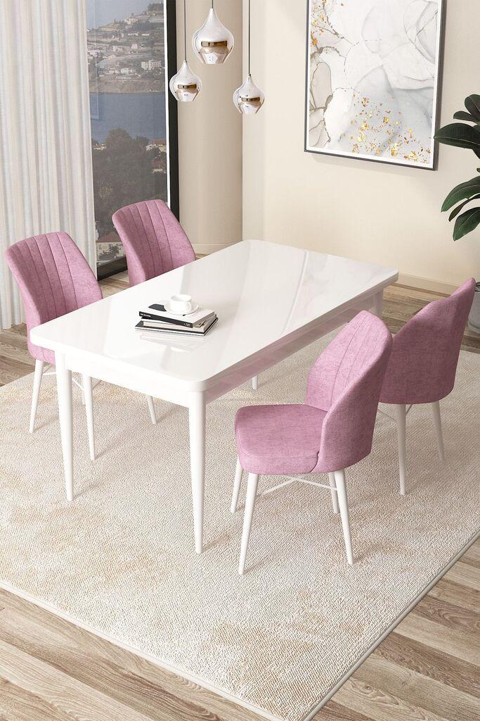 Hanah Home Set Trpezarijski sto i 4 stolice Arp, Belo-roze