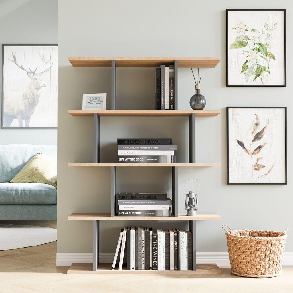 Hanah Home Harmon Oak Anthracite Polica za knjige 90x25x127.4cm, Bež siva