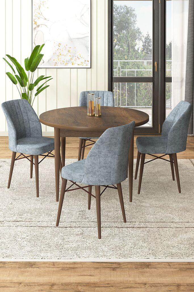 Hanah Home Set Trpezarijski sto i 4 stolice, Sivo-braon