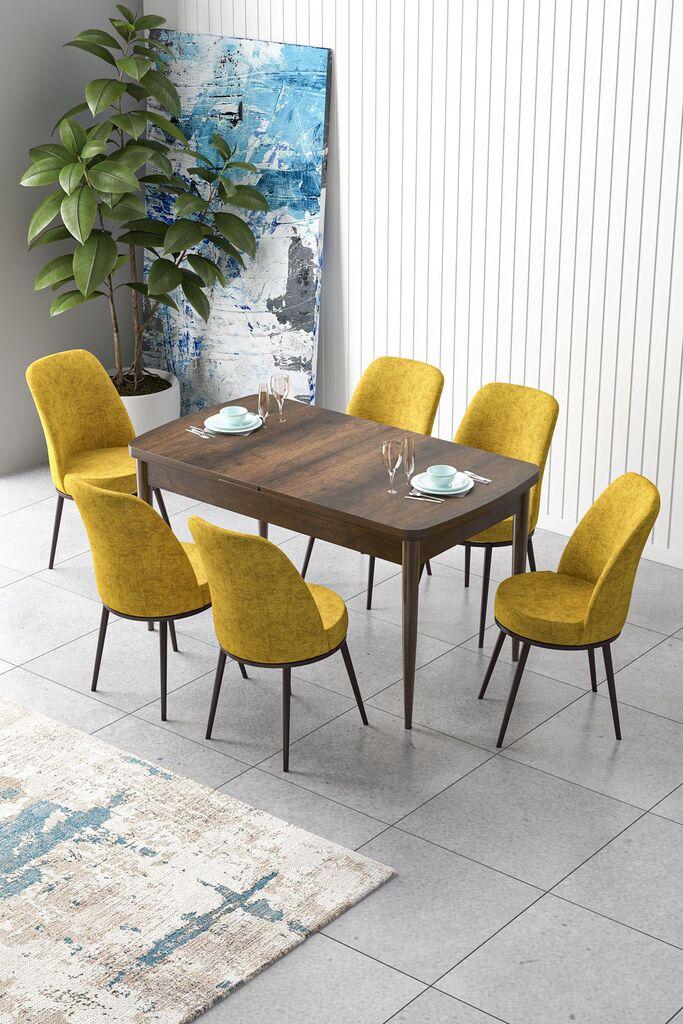 Hanah Home Set Trpezarijski sto i 6 stolica Zen, Žuto-braon