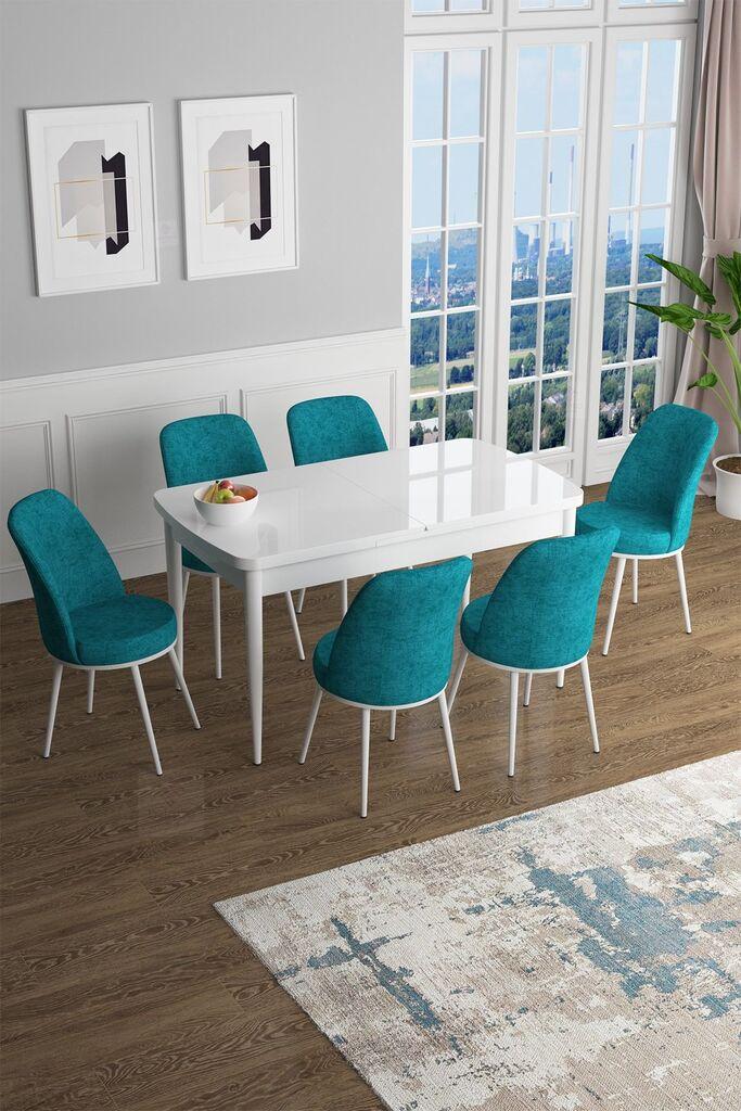 Hanah Home Set Trpezarijski sto i 6 stolica Han, Tirkizno-beli