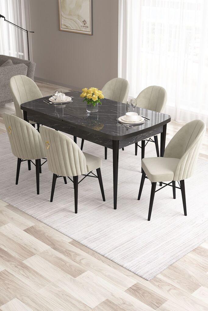 Hanah Home Set Trpezarijski sto i 6 stolica Roz, Krem-crni